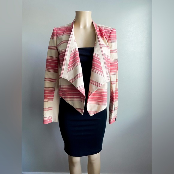 BCBG BCBGMAXAZRIA Abbey Stripe Abbey Cropped Blazer Jacket Asymmetrical Drape XS - Picture 6 of 14